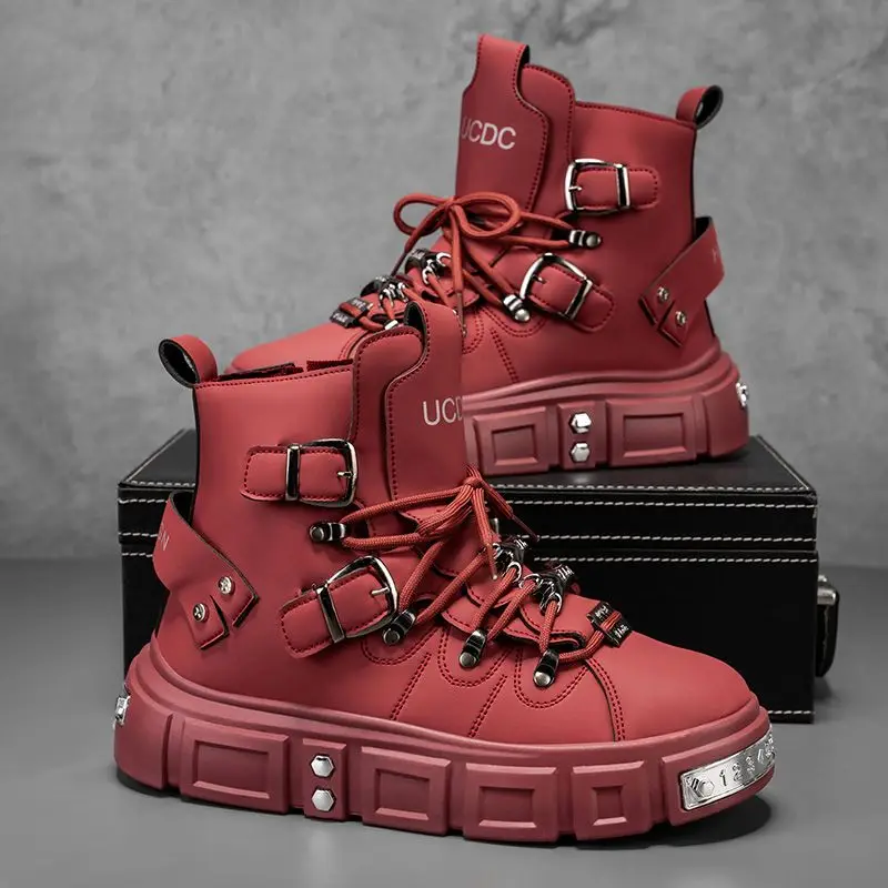 Original Brand Boots for Man Punk Platform Red Trend Luxury Man Shoes Fashion Riveted Luxury Motorcycle Boots Botines Hombre