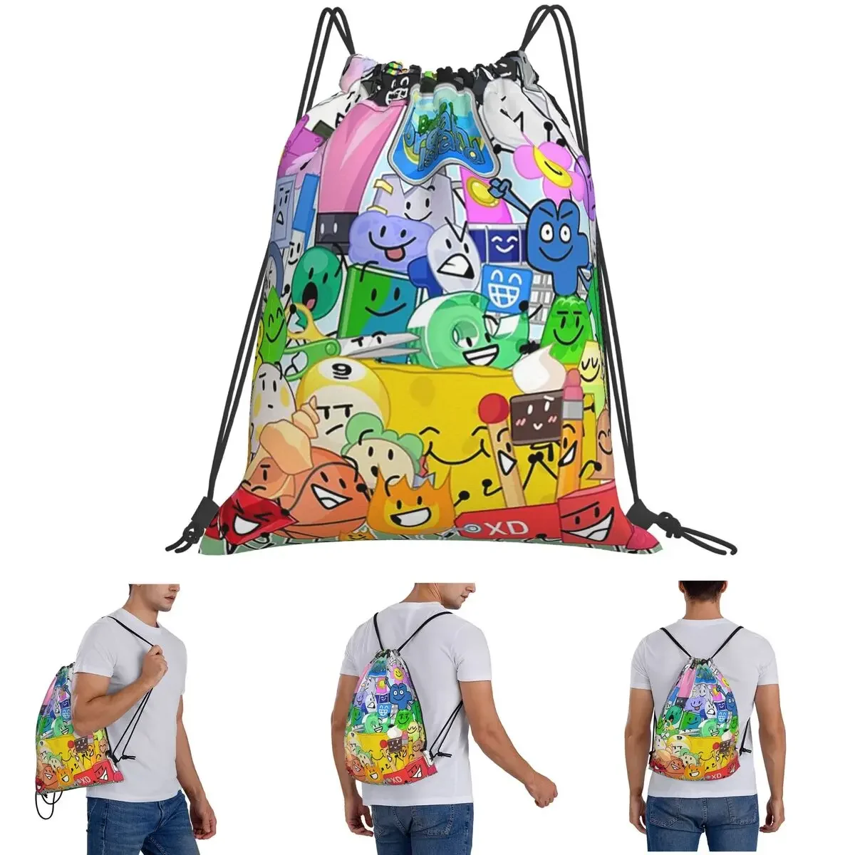 

BFDI Group Picture Рюкзаки Многофункциональные портативные сумки на шнурке Сумка для обуви Сумки для книг для школы путешествий