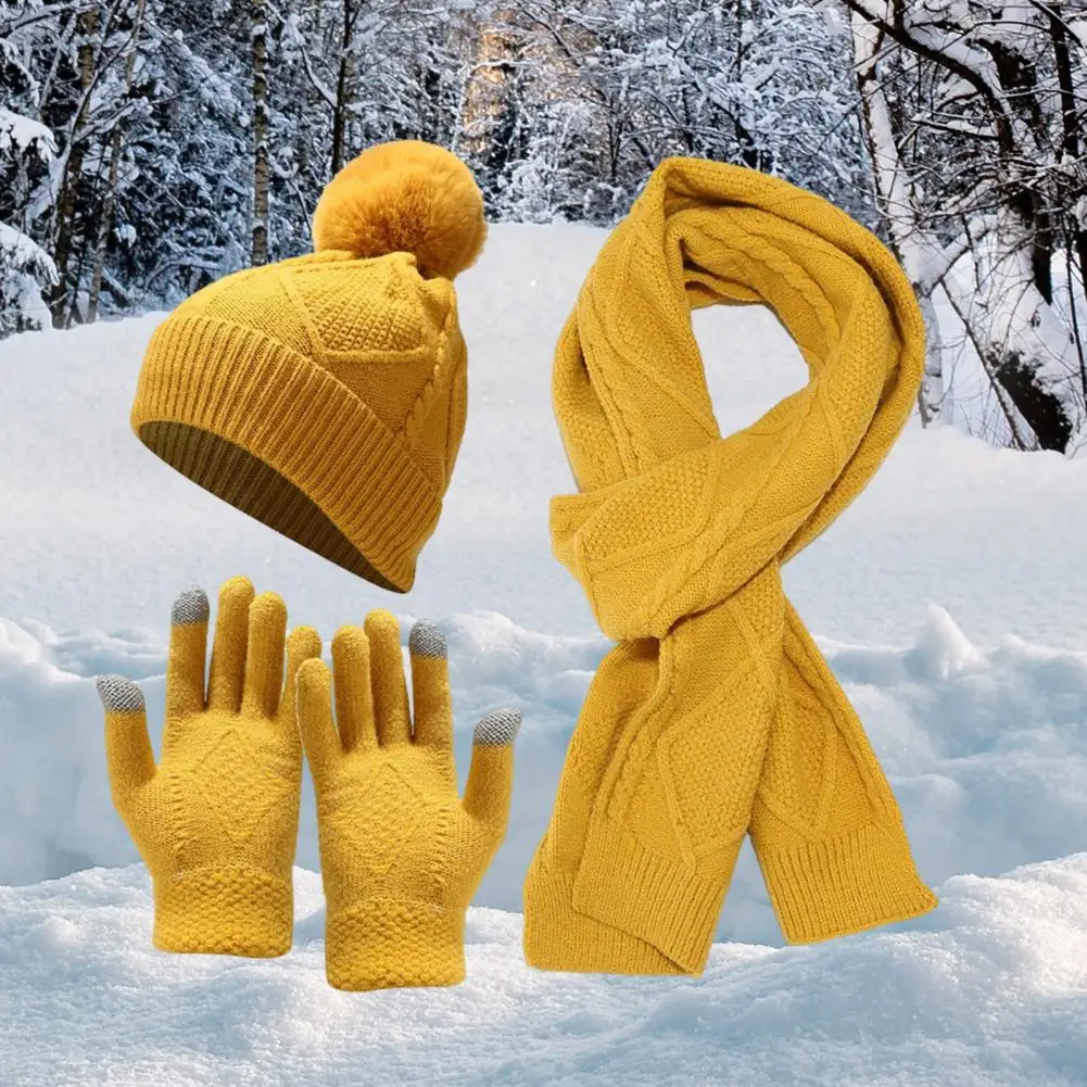 

Velvet Thickening Winter Accessories Cozy Hat Scarf Gloves Set Men's Winter Hat Scarf Gloves Set Thick for Outdoor for Cold