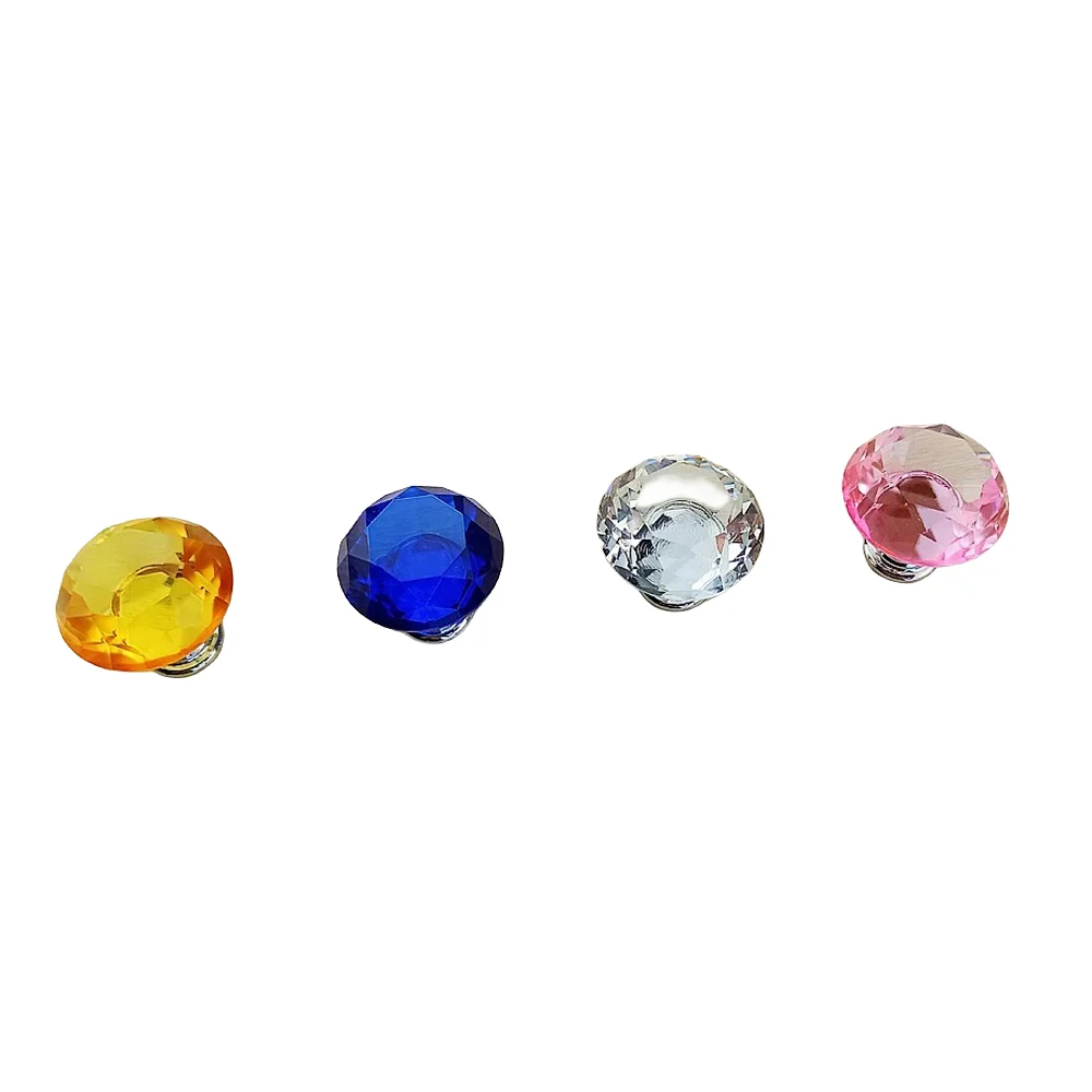 Clear Yellow Blue Pink Knob Crystal Glass Diamond Handle For Furniture Drawer Door Knob Wardrobe Kitchen Cabinets Cupboard Pulls