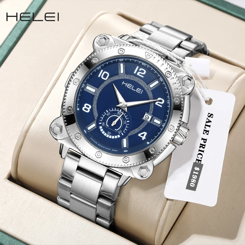 Helei Luxus Herren uhr Edelstahl Sport leuchtende Mode Quarz Herrenmode Quarzuhr wasserdicht leuchtend