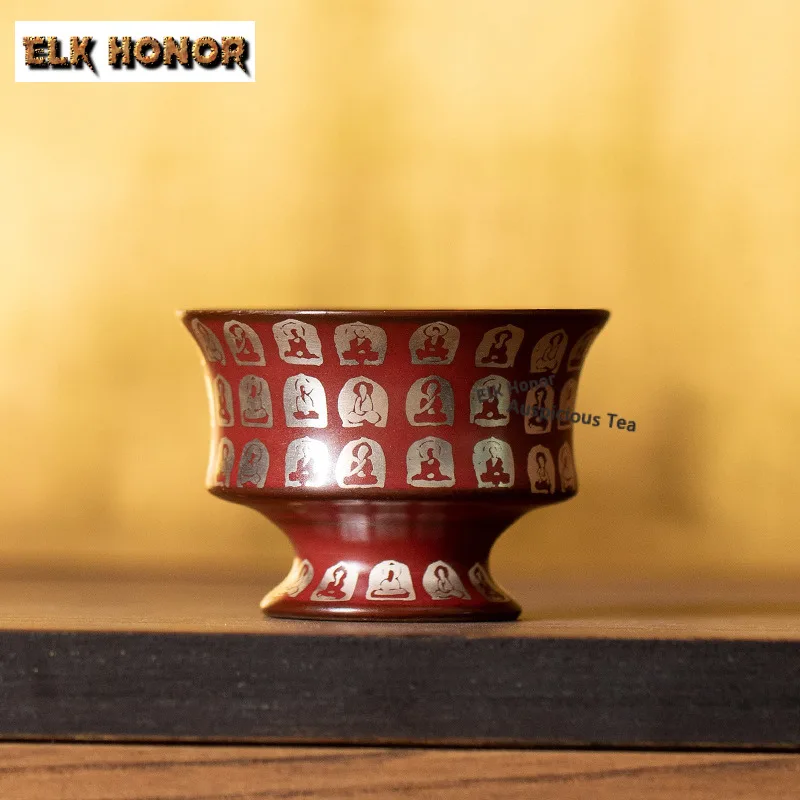 50ml Vermilion Red Buddha Teacup Antique Tea Bowl Single Cups Tea-tasting Meditation Cup Jianzhan Master Cups Tableware Craft