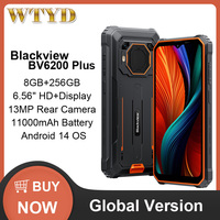 Blackview BV6200 Plus Rugged Phone 8GB+256GB 6.56'' HD+ Display Android 14 11000mAh Unisoc UMS9230 T606 4G NFC Smartphone