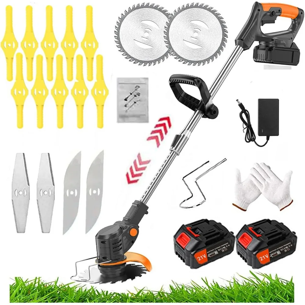 

Electric Weed Eater String Trimmer Weed Wacker Lawn Edger with 2 Li-Ion Battery 1 Charger and 16 Cutting Blades for Lawn Yard Ga