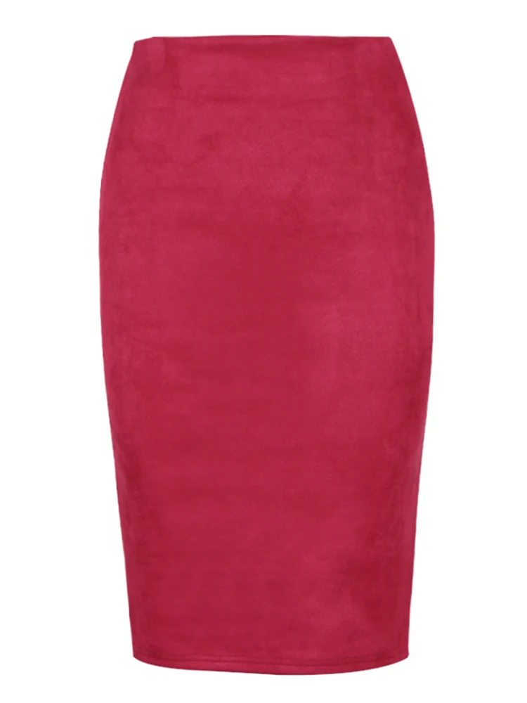 Gonna a tubino midi in pelle scamosciata multicolore sexy donna 2024 moda elastica a vita alta da ufficio gonne aderenti Saias