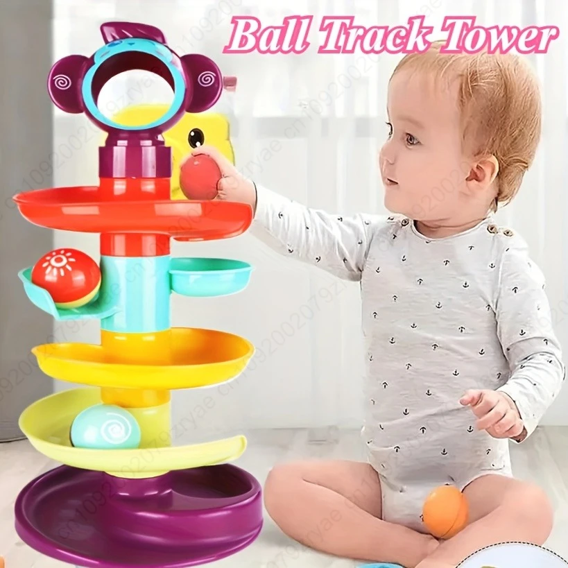 Juguete para bebé, bola rodante giratoria, torre de pila, juguete educativo Montessori deslizante para bebés y niños, pista giratoria apilable, regalo para recién nacidos
