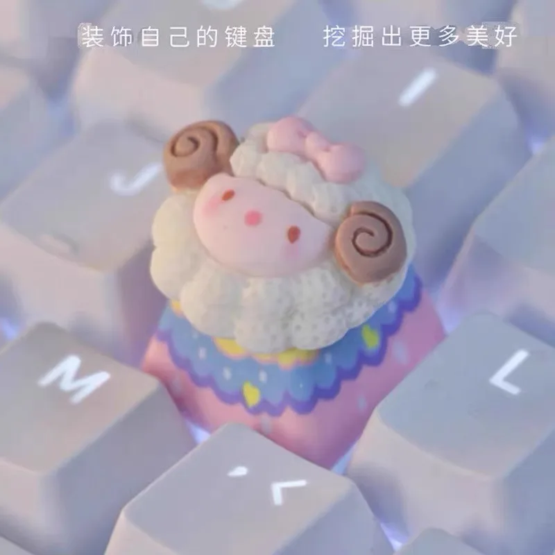 

2025 new cute lamb keycap cross axis cute pink computer button game mechanical keyboard keycap