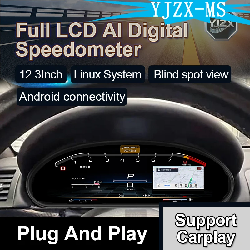 

MS Digital Instrument Cluster for Maserati Quattroporte 2004-2012, 12.3" LCD Digital Dash with CarPlay, Android Auto and GPS Nav