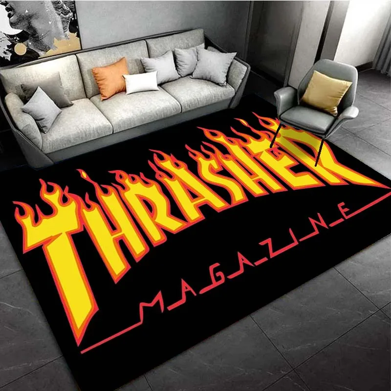 T-Thrasher Skateboarding Magazine Brand Area Rugs for Living Room Bedroom Decoration Rug Children Play Room Mat Anti-slip Carpet