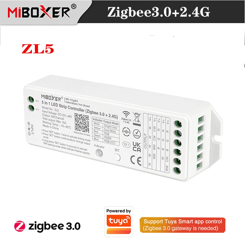 

Miboxer（Zigbee 3.0+2.4G）5 in 1 LED Strip Controller ZL5 CCT Single color Light tape Dimmer