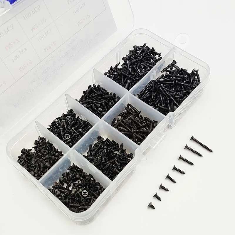 Kit assortimento di viti autofilettanti Phillips nere M2 da 800 pezzi, viti di bloccaggio e viti per legno