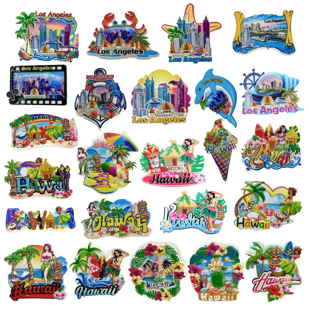 North America USA Hawaii Los Angeles Fridge Magnets Tourism Souvenir Refrigerator Magnetic Sticker Collection Handicraft