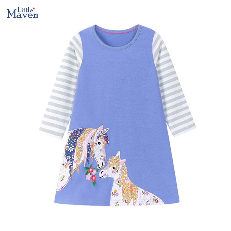 

Детская одежда Little maven, детское платье с длинными рукавами, праздничное платье с рисунком единорога для маленьких девочек, осенние детские хлопковые костюмы