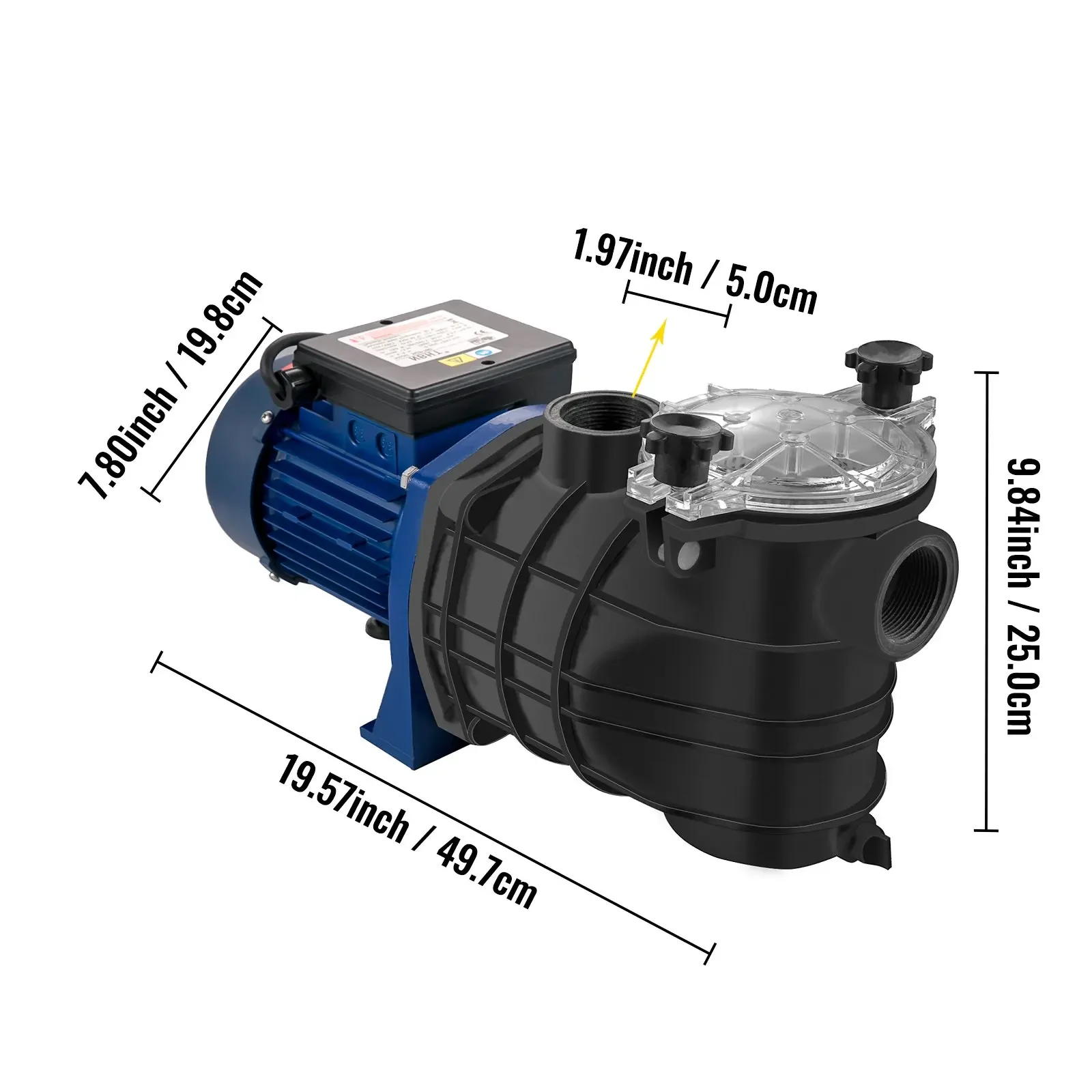 Silnik VEVOR 230V pompa do basenu 1HP na wlocie/wylocie 47.6/ ft cichy do czystej wody w basenie z 2 wężami