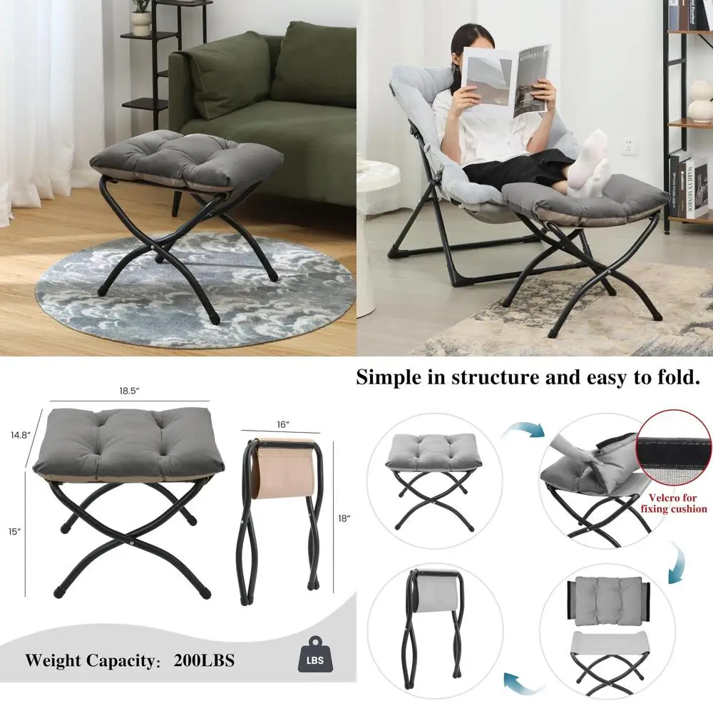 

Pair of 15 Dark Grey Folding Ottomans, Collapsible Footrests for Sofas, Living Room & Bedroom Accents