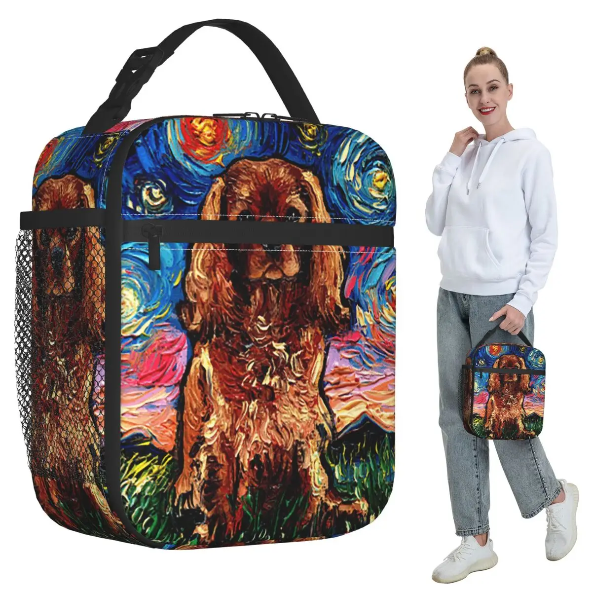 Ruby Dog Cavalier King Charles Spaniel Night Insulated Lunch Bag for Women Office Cooler Thermal Food Box Tote Leakproof Lunch