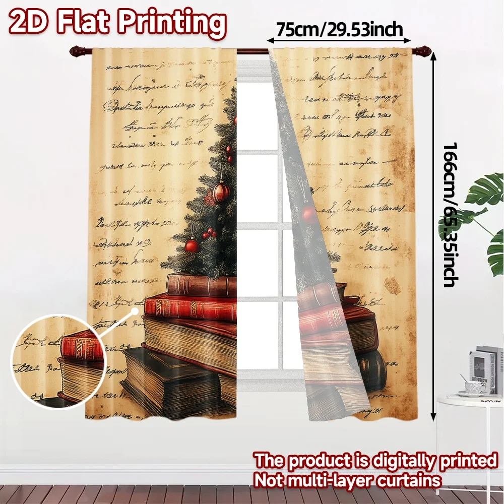 2pcs,Curtains Christmas Tree Books Festive Creative Popular Curtains Versatile Polyester Fabric Curtains All Seasons Ldeal for
