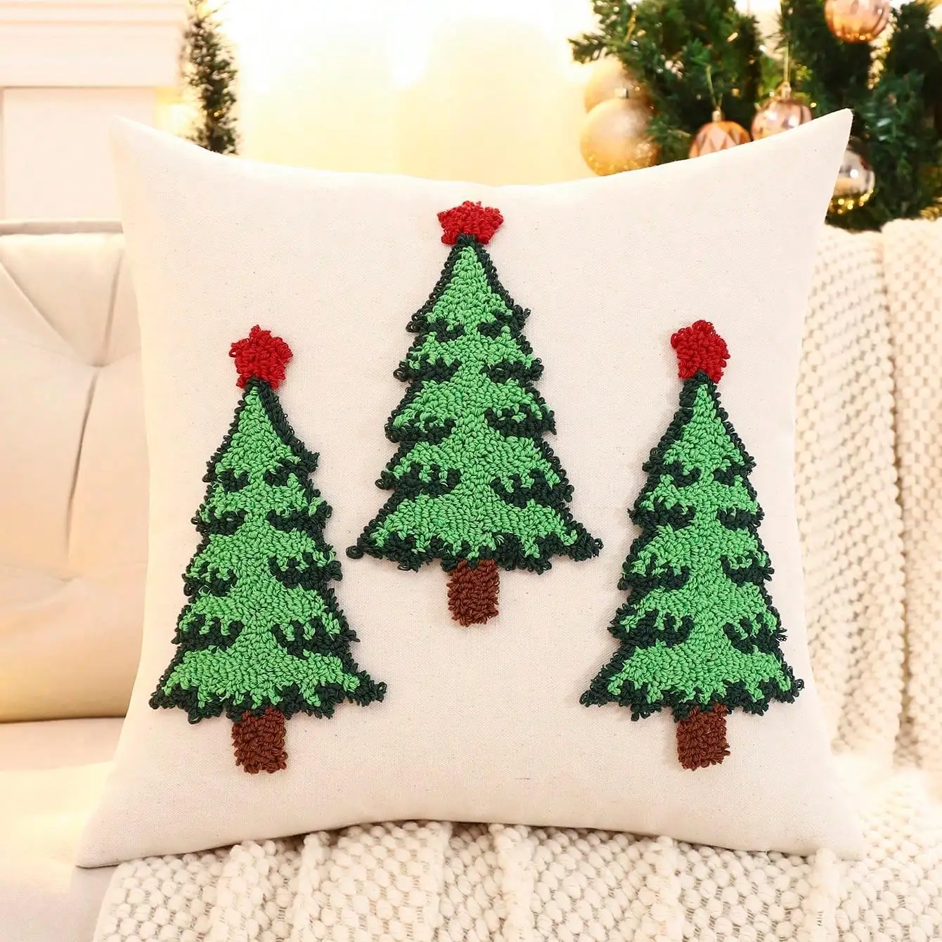 Ins-style Christmas Pillowcase Christmas Tree Walking Stick Tufted Pillowcase Home Sofa Pillow And Cushion Cover