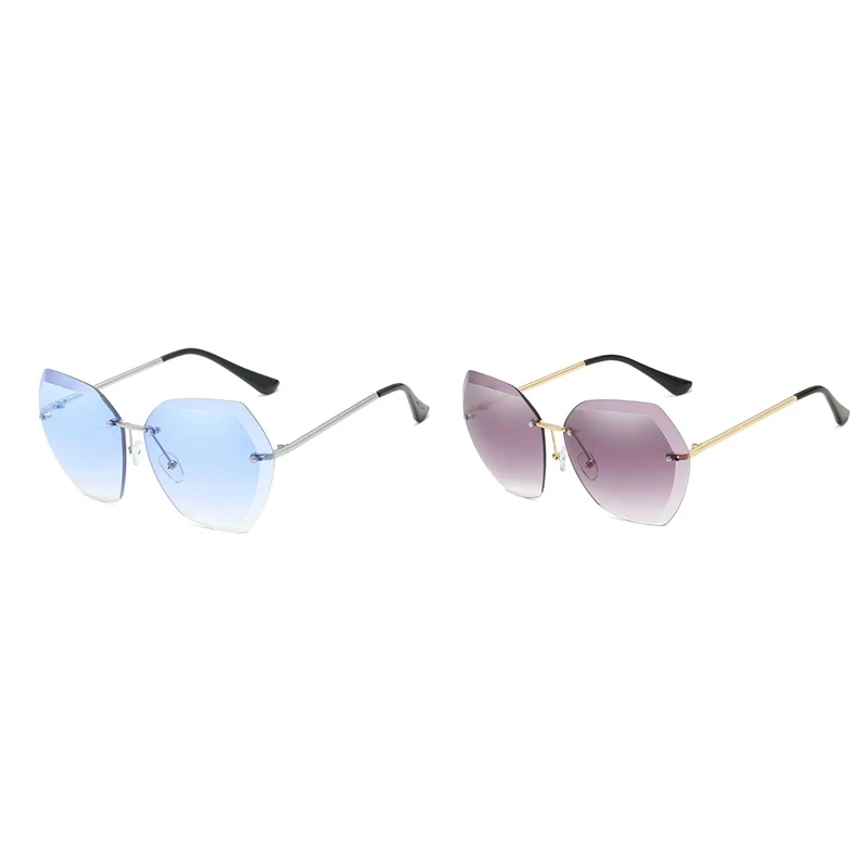 

2 Pcs Cut Edge Sunglasses New Europe And The United States Trend Gradient Marine Sunglasses Polygon Glasses, Silver + Blue & Gol