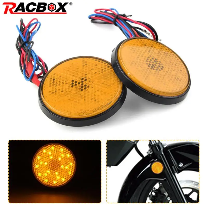 24 LED Motorcycle Mini Round Tail Light Reflector Side Turn Signal Lights Yellow 12V Universal for Honda Suzuki Yamaha Scooter