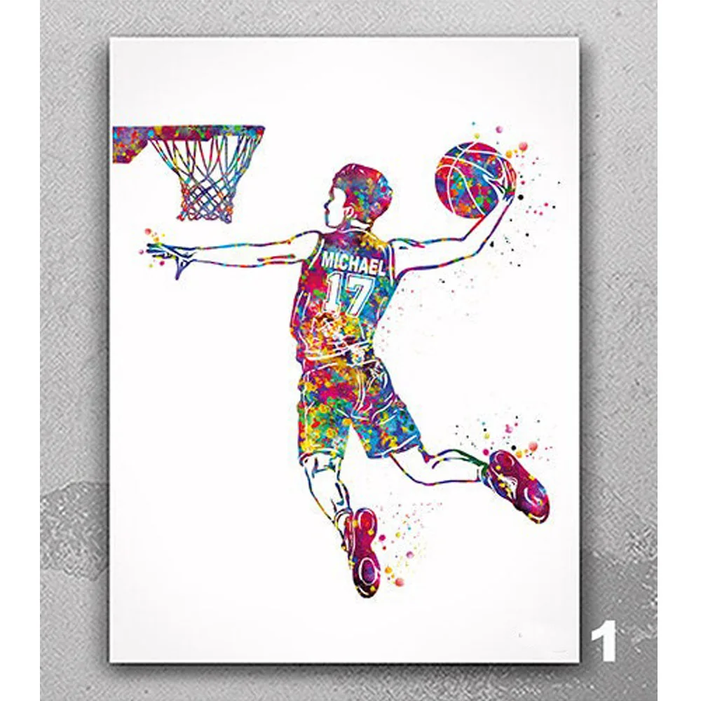 

Personelized Basketball Player Watercolor Print Canvas Painting Male Gift Man Teen Room Decor Customize Gift Wall Poster
