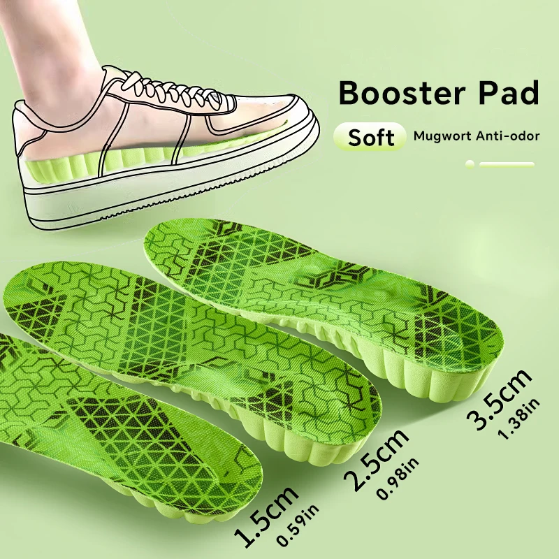 Comfortable 1.5cm to 3.5cm Height Increase TPU Heel Lift Insoles - Mugwort Booster Pad, Invisible Elevator Shoe Inserts