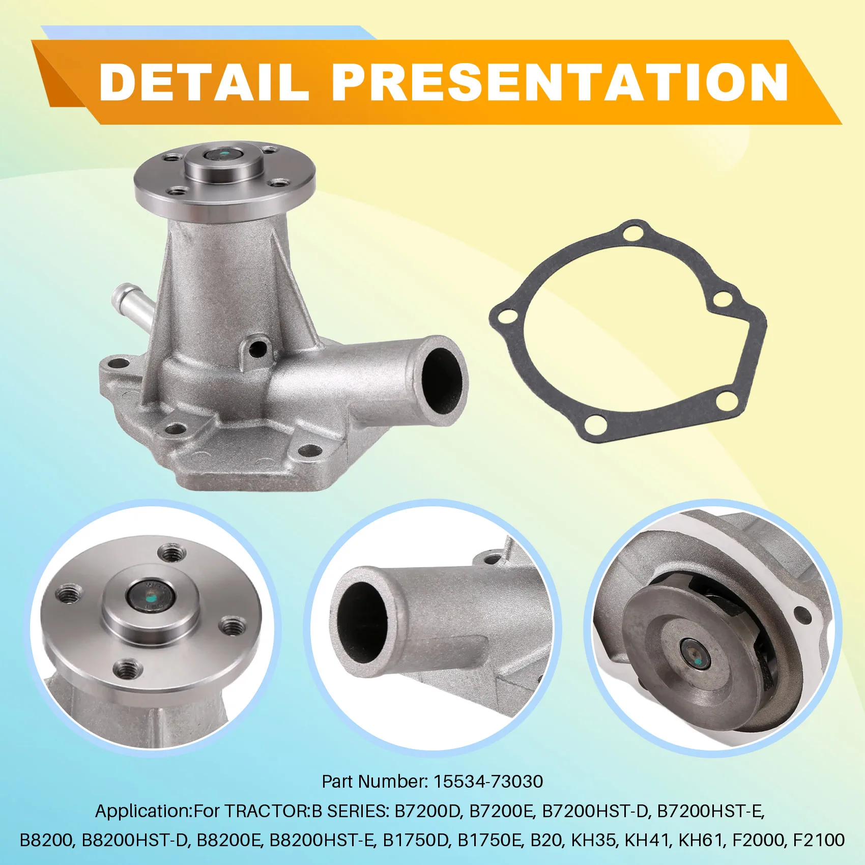 Water Pump 15534-73030 For Kubota Compact Tractor B5200 B6200 B7200 B8200 B1550 B1750-ABQA