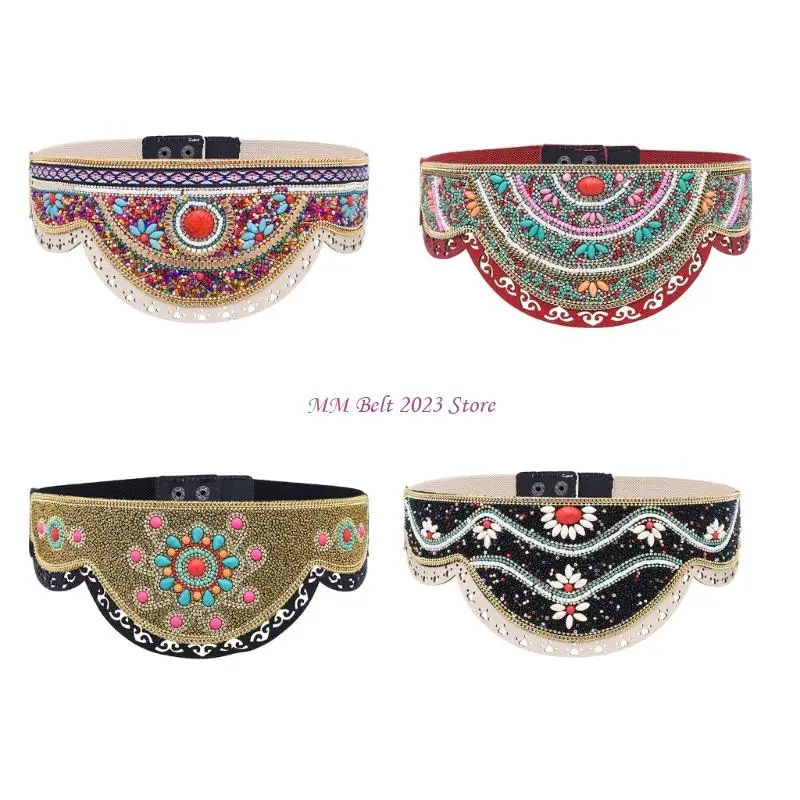 49me 보헤미안 구슬 허리 체인 수제 조절 식 벨트 여성을위한 조절 식 벨트 민족 보석