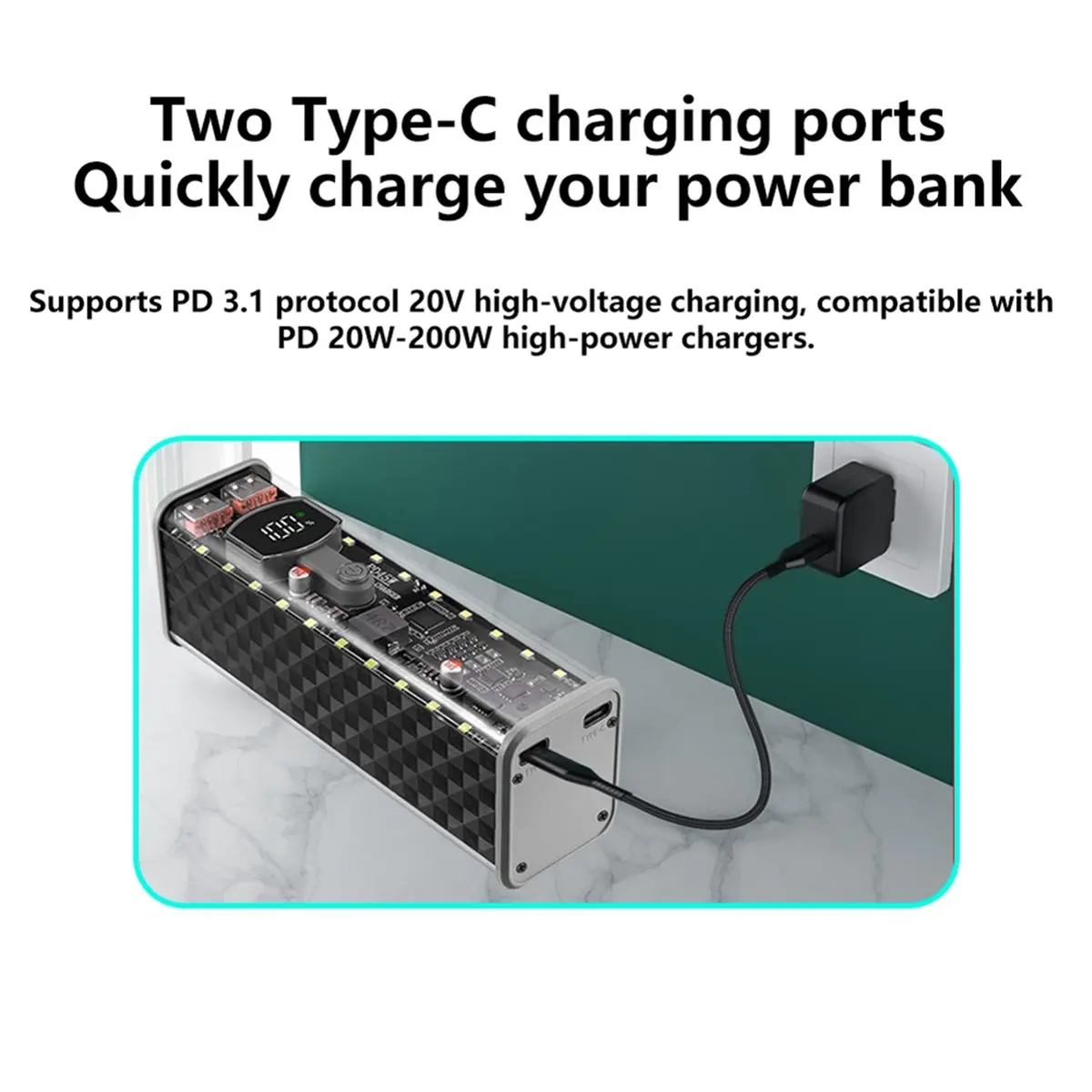 A95G 8 Sections 18650 Battery Case PD 45W Super Fast Charging Rechargeable Case Weldless Battery Case with Outdoor Light A