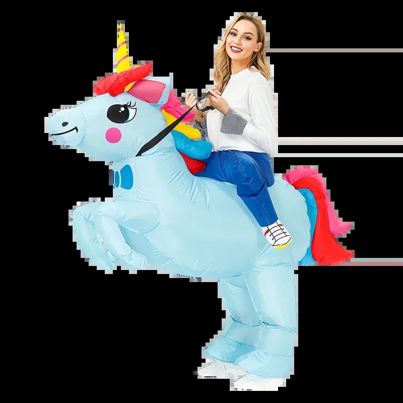 الكبار الطفل نفخ ركوب الأزرق يونيكورن تأثيري الهواء تفجير مجموعة لجميع القديسين كرنفال موضوع ملابس تنكرية للحفلات