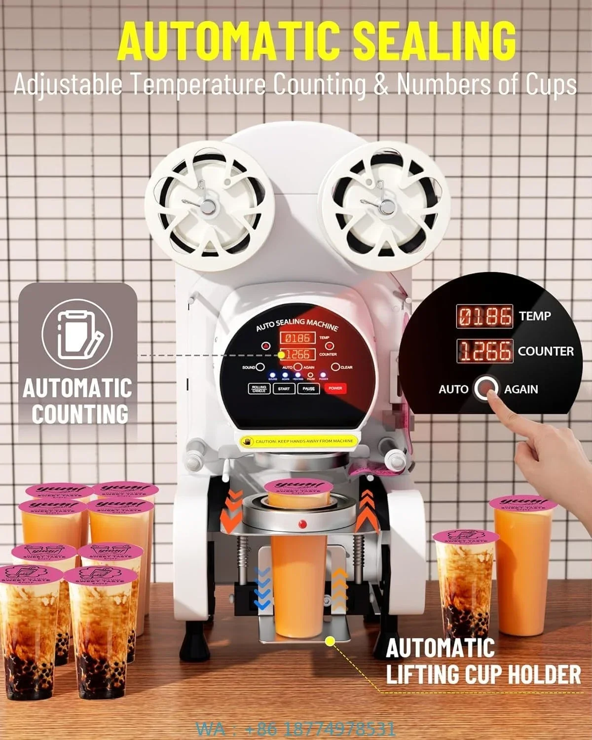 C0/3.54/3.74IN Electric White Cup Sealing Machineup Sealing Machine Full Automatic Cup Sealer Machine 89/90/95MM 3.5