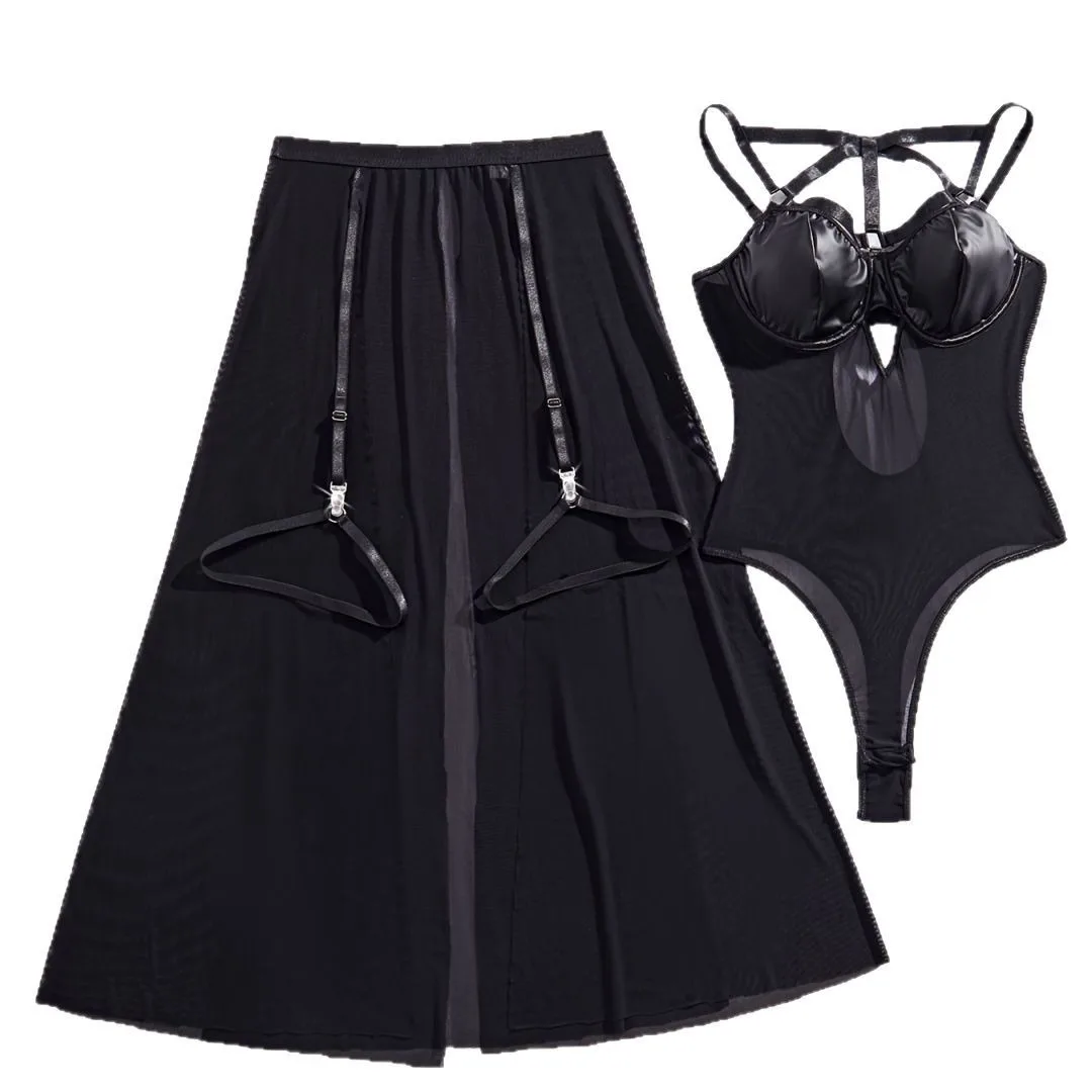 

New Mature Style See Through Mesh Nightwear Passionate Charm For Women Female Hot Caliente Sexy Seductive Lingerie Skirt Set