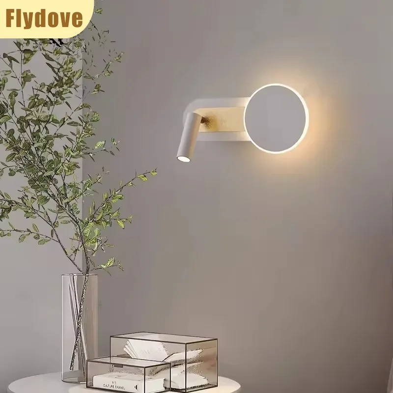 

Bedroom LED Creative Warm Corridor Bedside Background Wall Light with Switch Rotatable Spotlight Indoor Decorative Wall Light