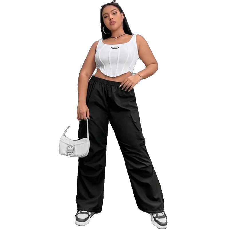 Pantaloni casual da donna in vita elastica taglie forti Pantaloni da lavoro Pantaloni da donna Faion di grandi dimensioni vestibilità comoda