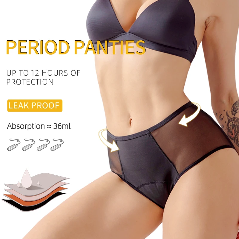 Drop shipping Women's High-waisted Lace 4 Layer Leak-Proof Absorbent Panties for Menstrual Periods and Postpartum Incontinence