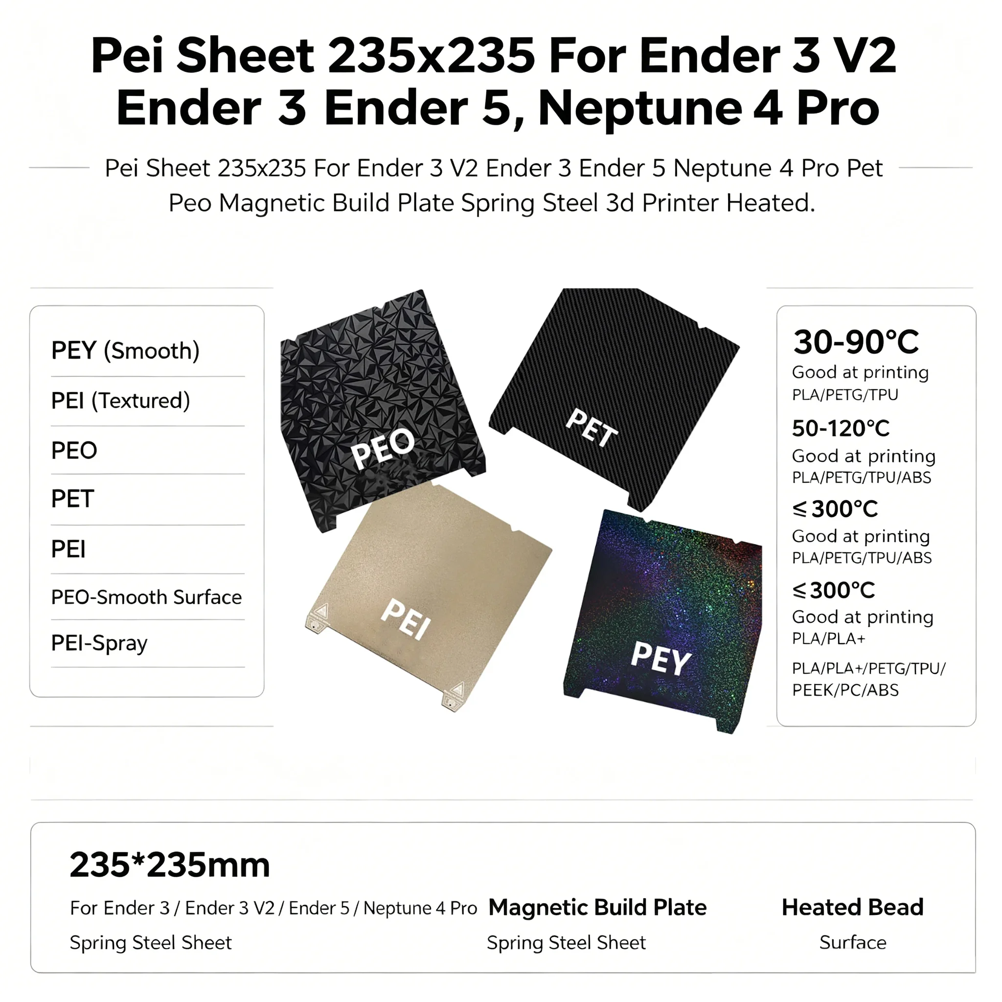 

For Creality K1 / K1 MAX Build Plate 310X315mm PEI Build plate 235X235mm For Ender 3 v3 se / v3 ke / Ender 3 S1 PRO / Ender-5 S1