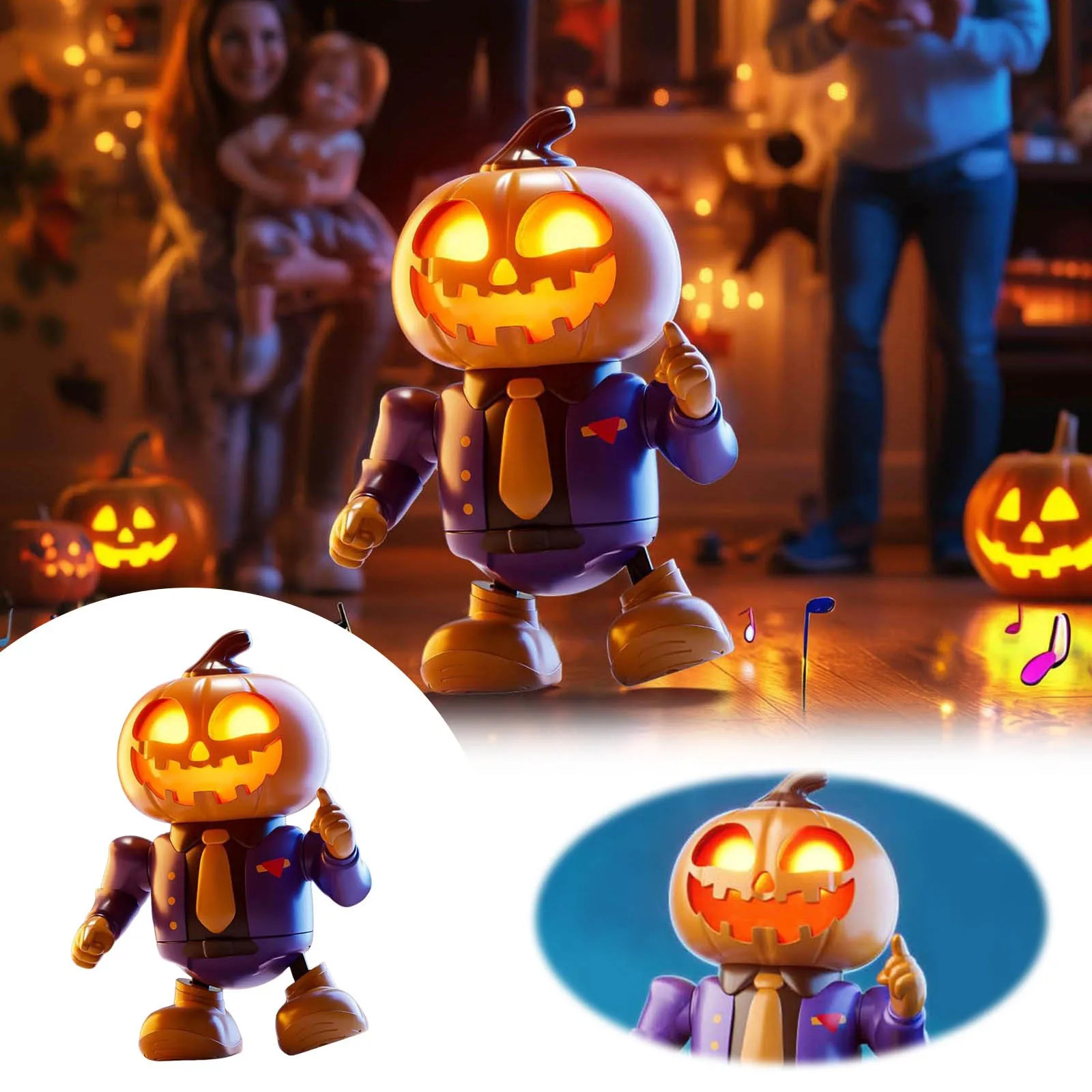 Robot de calabaza bailando para Halloween, juguete novedoso con música y luces Led, dispositivo electrónico interactivo, regalo de Halloween para niños