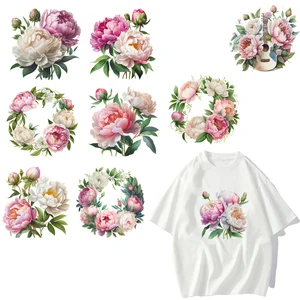 Pink and White Peonia Flowers DTF Thermal Adhesives Decals, Transfer of Heat on Clothes, Iron on Patch to Hoodies, Press Printing 8 Main sales helmet ls2 pink - №3