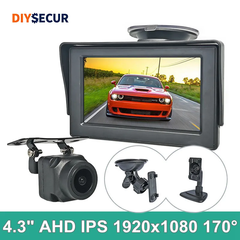DIYSECUR 4.3inch AHD IPS Car Monitor 1080p Backup Camera 170 Degree Starlight Night Vision for Vehicle Rear Front View