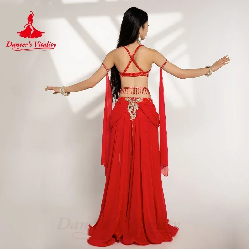 Belly Dance Performance Suit for Women Stones Bra+chiffon Long Skirt 2pcs Customsized Adult Child Oriental Belly Dancing Outfit