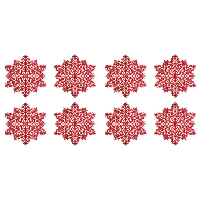

A02M-8X Snowflake Placemats Decorations Red Snowflake Tablemats Kitchen Table Mats For Christmas Holiday Wedding Decorative A