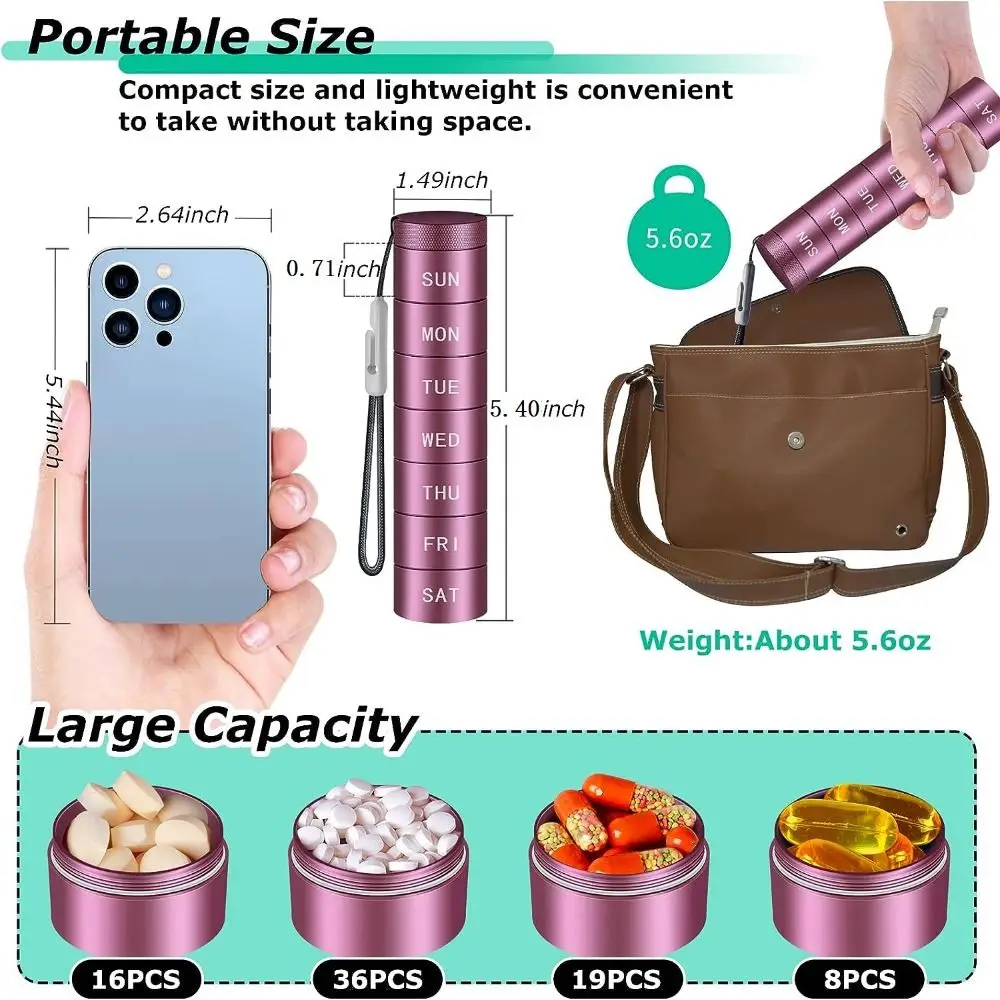 BPA Free Portable Weekly Pill Case Waterproof Strong Tightness Pills Organizer Compartment Stackable Tablet Dispenser Home