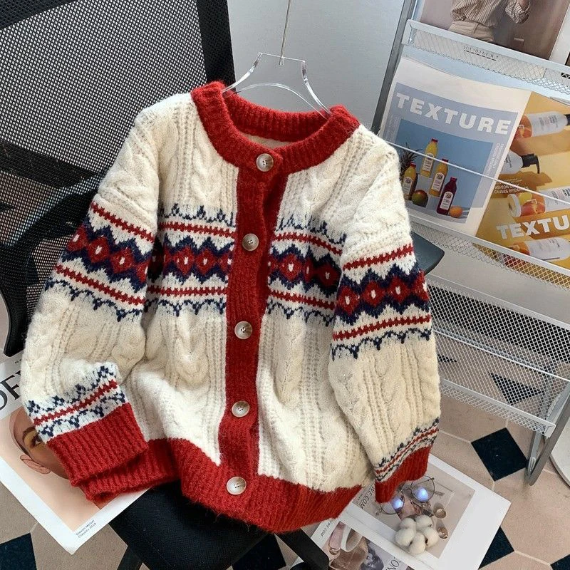 

Повседневный женский свитер с круглым вырезом в стиле ретро, зимние рождественские вязаные кардиганы, свободная куртка в ленивом стиле, верхняя одежда