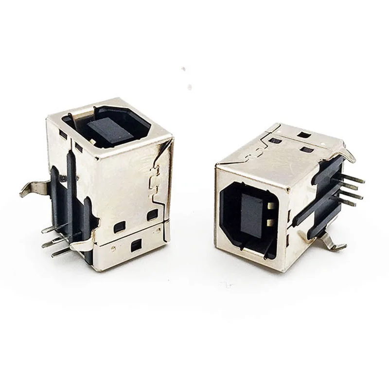 10PCS USB B-type female printer interface, round port 90-degree horizontal plug-in board USB interface socket