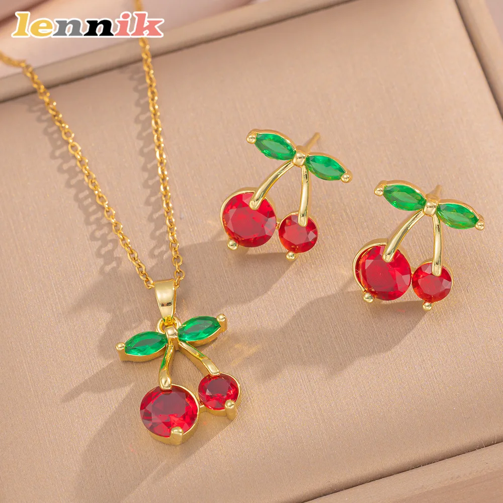 LENNIK Euro – Amerikanisches Luxus-Halsketten-Set für Damen, Love Cherry Nischenstil, hochwertiger, eleganter und trendiger Schmuck, heißer Verkauf