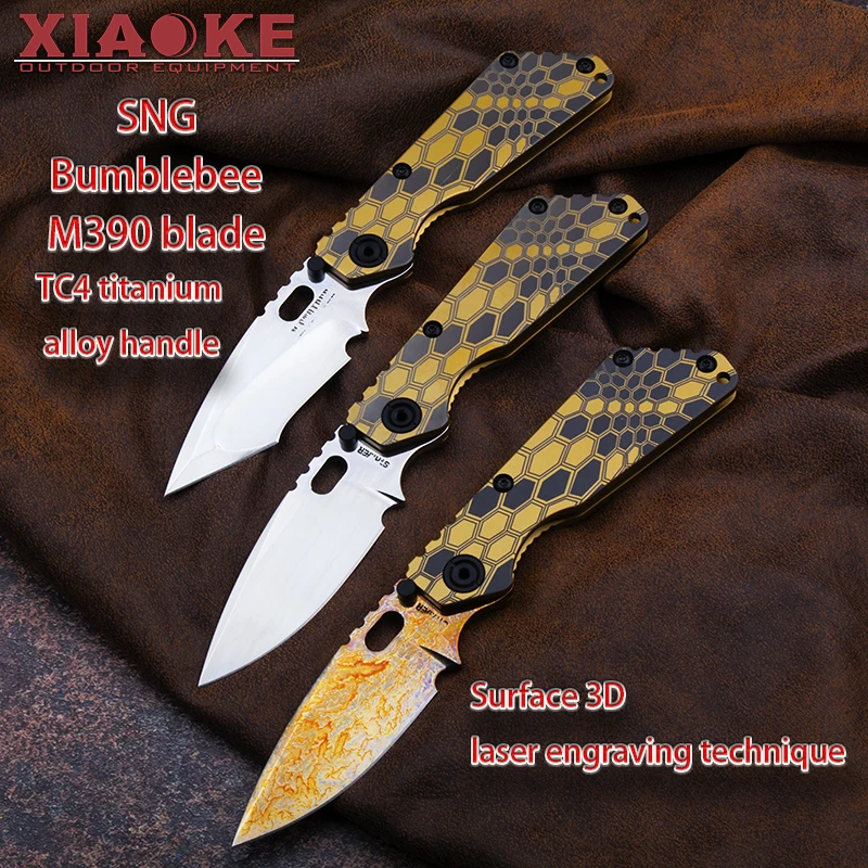 TC4 Titanium M390 Steel Mirror Polish Folding Knife, Anodized Camping Survival EDC Tool, Collection Gift Pocket Knife