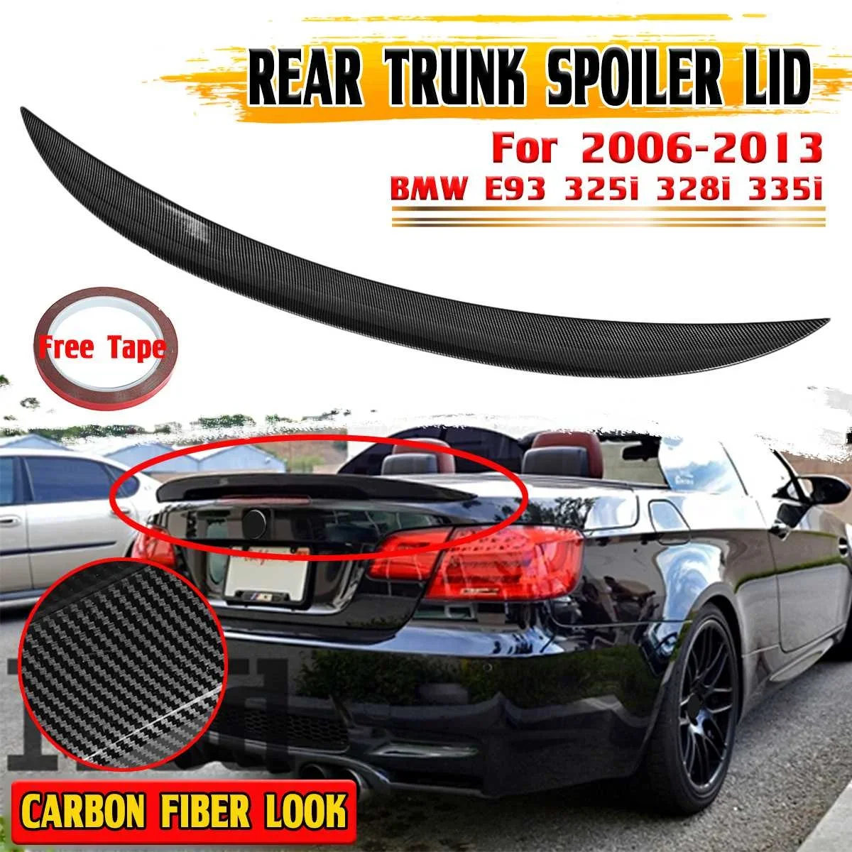 

ABS Plastic P Style Car Rear Upper Trunk Boot Lip Wing Lip Trunk Spoiler Boot Wing For BMW E93 325i 328i 335i 2006-2013 Body Kit