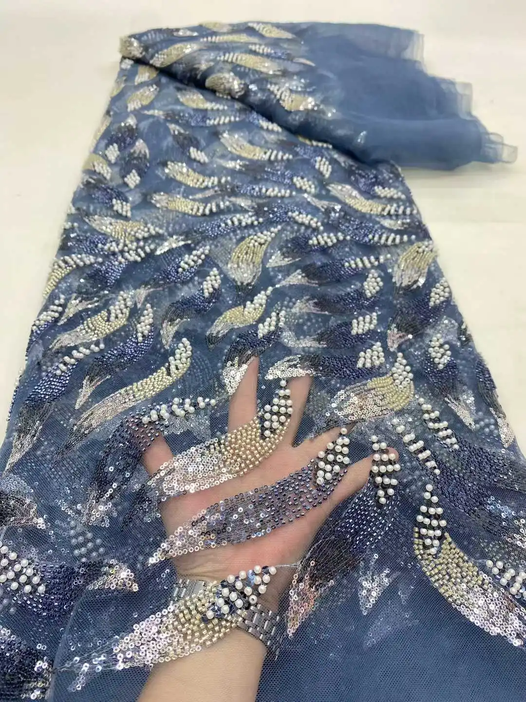 

African Groom Lace Fabric 2025 High Quality Sequins Embroidered Nigerian French Lace Fabric for Wedding Party Dress