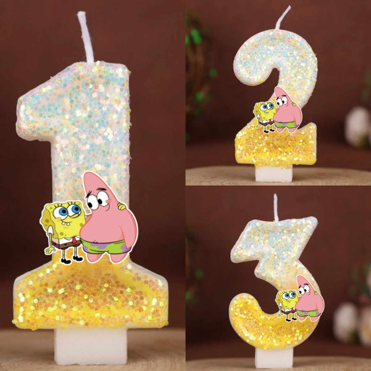 Bougie thème Bob l'éponge mignon numéro 0-9, fournitures de décoration de gâteau d'anniversaire pour enfants, accessoires de fête Anime de dessin animé mignon