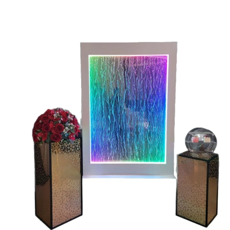 Wedding waterfall flowing background is used for wedding stage decoration, romantic wedding scene is simple